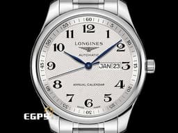 LONGINES 浪琴 Master Collection Annual Calendar 名匠 巨擘系列 L29204786 <font color=#DDDDDD>經典銀白色麥穗紋面盤</font> 不鏽鋼 大三針 <font color=#FF0000>年曆錶 月份、日期顯示 2024年保單</font> 自動上鍊 42mm