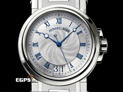 BREGUET 寶璣 Marine Big Date 5817 航海系列 航海家 5817ST/12/SM0 銀白色雕紋面盤&nbsp;藍鋼寶璣式指針、羅馬數字時標 大日期窗 不鏽鋼&nbsp;2023年已送原廠保養 自動上鍊 潛水錶 39mm