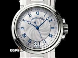 BREGUET 寶璣 Marine Big Date 5817 航海系列 航海家 5817ST/12/SM0 <font color="#dbdbdb">銀白色雕紋面盤</font>&nbsp;<font color="#023cc5">藍鋼寶璣式指針、羅馬數字時標</font> 大日期窗 不鏽鋼<font color="#70cce1">&nbsp;</font><font color="#ff0000">2023年已送原廠保養</font> 自動上鍊 潛水錶 39mm