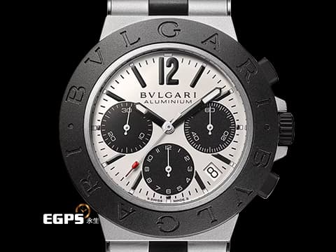 BVLGARI 寶格麗 Bulgari Aluminium系列 103383 鋁合金+鈦金屬材質 熊貓面盤 BB40ATCH 黑色橡膠刻度錶圈 計時碼表 2023年台灣公司貨 自動上鍊 40mm