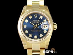 ROLEX 勞力士 Lady-Datejust 179168G 黃K金材質 179168 G <font color=#204fc3>藍色太陽紋放色面盤</font> <font color=#FF0000> 黃金飆漲~ 經典勞力士傳奇表款~ 原廠鑽石時標 配件齊全 <font color=#FFFF33>稀有的勞力士紅色錶盒~~膠膜未撕~~</font></font> 自動上鍊 26mm