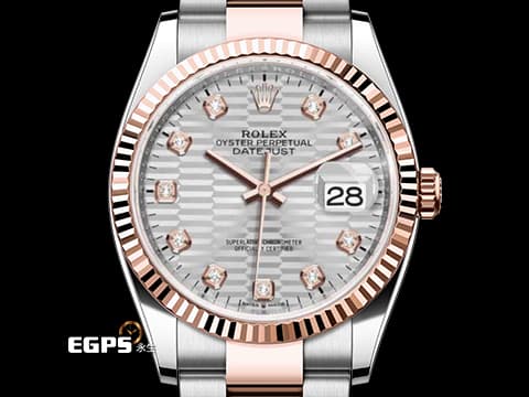 ROLEX 勞力士 蠔式 Datejust 126231 蠔式日誌型 永恒玫瑰金 半金 絕版雷射坑紋面 銀色坑紋面盤 原廠鑲嵌鑽石時標 2024年保卡 自動上鍊 36mm