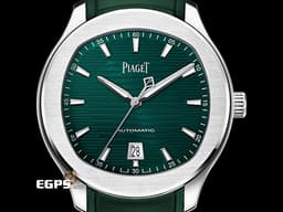 PIAGET 伯爵 Polo Date系列 G0A48022 經典 枕型 <font color="#228B22">綠色橫條紋雕紋面盤</font> 大三針 不鏽鋼材質&nbsp;<font color="#FF0000">2026年保卡</font>&nbsp;自動上鍊 42mm