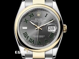 ROLEX 勞力士 Datejust 36 蠔式日誌型 126203 <font color=#ADADAD>石板灰色面盤</font>搭配<font color=#228B22>綠色羅馬時標 溫布頓</font> 經典 DJ36 半金款 18K黃金 <font color=#FF0000>2024年保單 蠔式（Oyster）三節錶帶</font> 自動上鍊 36mm