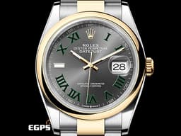 ROLEX 勞力士 Datejust 36 蠔式日誌型 126203 <font color=#ADADAD>石板灰色面盤</font>搭配<font color=#228B22>綠色羅馬數字時標 溫布頓</font> 經典 DJ36 半金款 18K黃金 <font color=#FF0000>2024年保單 蠔式（Oyster）三節板帶</font> 自動上鍊 36mm