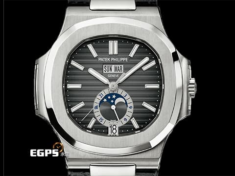 Patek Philippe 百達翡麗 PP錶 Nautilus Annual Calendar 5726 金鷹系列 5726A-001 不鏽鋼材質 年曆錶 月相盈虧 實用年曆功能的熱賣缺貨款金鷹系列 2023年保單 台灣公司貨&nbsp;自動上鏈 40.5mm