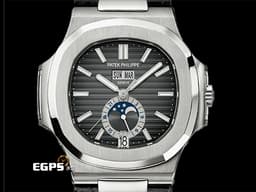 Patek Philippe 百達翡麗 PP錶 Nautilus Annual Calendar 5726 金鷹系列 5726A-001 不鏽鋼材質 <font color="#05f0f0">年曆錶 月相盈虧 實用年曆功能的熱賣缺貨款金鷹系列</font><font color="#FF0000"> 2023年保單 台灣公司貨</font>&nbsp;自動上鏈 40.5mm