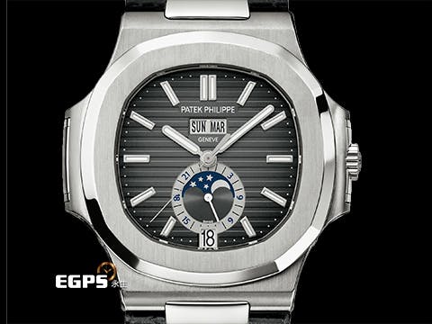 Patek Philippe 百達翡麗 PP錶 Nautilus Annual Calendar 5726 金鷹系列 5726A-001 不鏽鋼材質 年曆錶 月相盈虧 實用年曆功能的熱賣缺貨款金鷹系列 2023年保單 台灣公司貨&nbsp;自動上鏈 40.5mm