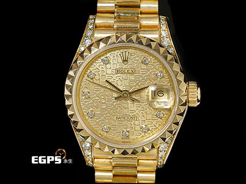 ROLEX 勞力士錶 Datejust 69188 原鑲十鑽面盤 原鑲鑽腳 18K黃金材質 蠔式女錶 自動上鍊 26mm