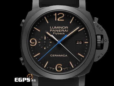 PANERAI 沛納海 Luminor 1950  PAM580 飛返計時 PAM00580 黑色陶瓷材質 三日鍊 菸草色三明治面盤  2016年保單 台灣公司貨 自動上鍊 44mm