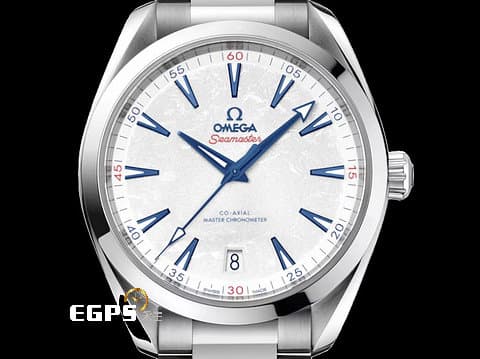 OMEGA 歐米茄 Seamaster 海馬 Aqua Terra 150系列 Beijing 2022 Winter Olympics 北京冬季奧運 52210412104001 特殊雷射雕刻白色陶瓷面盤 獨特的冰霜裝飾紋理生動呈現冬季賽事主題 不鏽鋼 同軸擒縱 2024年台灣公司貨 自動上鍊 41mm