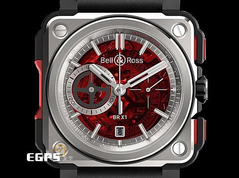 Bell &amp; Ross 柏萊士 BR-X1 Skeleton Chronograph Red Edition 計時碼表 紅色鏤空面盤 BR-X1-CE-TI-BTQ 黑陶瓷 鈦金屬 限量50只 自動上鍊 45mm