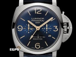 PANERAI 沛納海 Luminor 1950 PAM670 PAM00670 GMT 8日鏈 鈦金屬材質 <font color=#ffff00>時間時差顯示功能 月份、日期顯示 第二時區日夜顯示</font> <font color=#46bed7>藍色放射紋面盤</font> <font color=#FF0000> Equation of Time 時間等式 2024年保卡 </font> 動力儲存顯示 手動上鏈 47mm