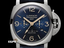 PANERAI 沛納海 Luminor 1950 PAM670 PAM00670 GMT 8日鏈 鈦金屬材質 <font color=#ffff00>時間時差顯示功能 月份、日期顯示 第二時區日夜顯示</font> <font color=#46bed7>藍色放射紋面盤</font> <font color=#FF0000> Equation of Time 時間等式 2017年保單 台灣公司貨 配件齊全</font> 動力儲存顯示 手動上鏈 47mm