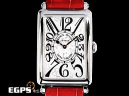 Franck Muller 法蘭穆勒 952 QZ HO LONG ISLAND 不鏽鋼材質 952QZ<font color=#FF0000>銀白色面盤放射雕紋面盤 銀色藝術數字時標 原廠紅色鱷魚皮錶帶</font> 石英機芯 26x44mm