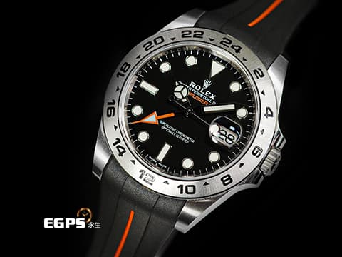 ROLEX 勞力士 Explorer II 蠔式 探險家二號 216570 黑色面盤 探二 橘色兩地時間指針 GMT 不鏽鋼 搭配Rubber B橡膠錶帶，2021年新式綠卡 自動上鍊 42mm