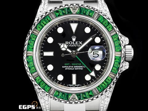 ROLEX 勞力士  GMT-Master II 116710LN 格林威治型 GMT 兩地時區 精鑲鑽石框錶耳  精鑲綠寶石錶 綠色GMT指針 自動上鍊 40mm