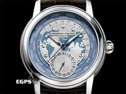 Frederique Constant 康斯登 Manufacture FC-718LWBWM4H6 <font color="#70cce1">淺藍色 壓花和放射紋路世界時區面盤 九種語言世界時區 </font> <font color="#FF0000">2022年保單 康斯登世界時區10週年紀念款 限量100支</font> 自動上鍊 42mm