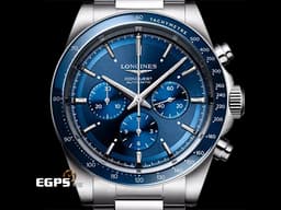 LONGINES 浪琴 Conquest Chronograph 康卡斯 征服者 L38354926 不鏽鋼材質 <font color=#49bcd7>藍色面盤搭配藍色陶瓷錶圈</font> <font color=#FF0000>2024年保單</font> 自動上鍊 42mm