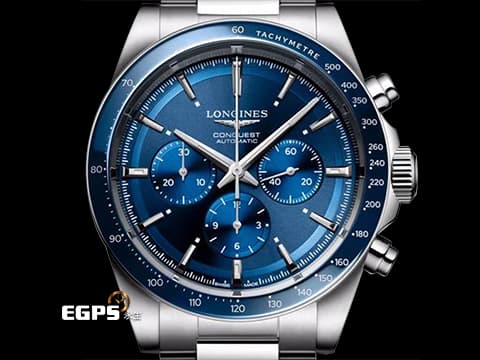 LONGINES 浪琴 Conquest Chronograph 康卡斯 征服者 L38354926 不鏽鋼材質 藍色面盤搭配藍色陶瓷錶圈 2024年保單 自動上鍊 42mm