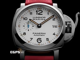 PANERAI 沛納海 Luminor Marina 1950 PAM01523 PAM1523 不鏽鋼材質 <font color=#49bcd7>藍色小秒針 白色面盤</font> <font color=#f077a0> 客製化粉紅錶帶 配件齊全</font> 自動上鍊 42mm