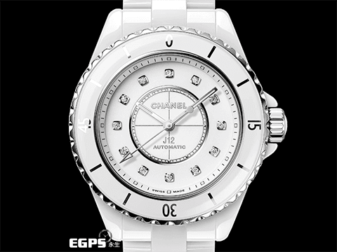 CHANEL 香奈兒 J12 White Ceramic H9741 白陶瓷 白色漆面錶盤 原廠鑽石時標 鑲嵌12顆鑽石時標（總重約0.06克拉） 經典 2025年保卡 專利不鏽鋼蝴蝶扣  自動上鍊 33mm