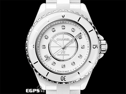 CHANEL 香奈兒 J12 White Ceramic H9741 白陶瓷 <font color="#84C1FF">白色漆面錶盤 原廠鑽石時標 鑲嵌12顆鑽石時標（總重約0.06克拉）</font> 經典 <font color="#FF0000">2025年保卡 專利不鏽鋼蝴蝶扣 </font> 自動上鍊 33mm