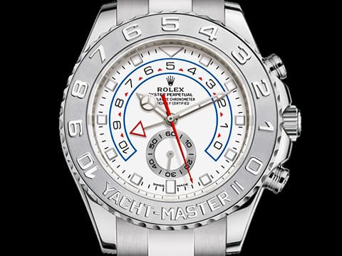 ROLEX 勞力士 YACHT-MASTER II 116689 遊艇名仕型 18K白金材質  全白金大遊艇 白賓士金針 2021年新式保卡 跳色紅針 鉑金材質旋轉錶外框 帆船倒數計時功能 自動腕錶 44 mm