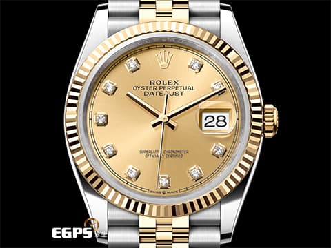 ROLEX 勞力士 蠔式 Datejust 36 蠔式日誌型 126233 原廠鑽石時標香檳色面盤 18K黃金 半金款 DJ36 經典三角坑紋錶圈 2025年保卡 紀念型（Jubilee）五株錶帶 自動上鍊 36mm