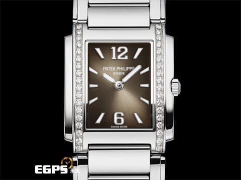 PATEK PHILIPPE 百達翡麗 PP錶 Twenty-4 4910/1200A-010 原廠鑲鑽  咖啡色面盤  2025年保單 受女士歡迎的百達翡麗系列 石英女錶 25x30mm