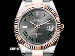 ROLEX 勞力士 Datejust 41 蠔式日誌型 126331 <font color="#058703">綠羅馬時標面盤</font> 半金款 永恆玫瑰金 DJ41 經典三角坑紋錶圈 <font color="#ff0000">2019年保卡 蠔式（Oyster）三節錶帶</font> 自動上鍊 41mm