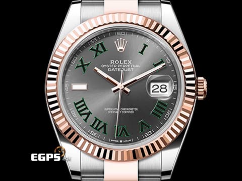 ROLEX 勞力士 Datejust 41 蠔式日誌型 126331 綠羅馬時標面盤 半金款 永恆玫瑰金 DJ41 經典三角坑紋錶圈 2019年保卡 蠔式（Oyster）三節錶帶 自動上鍊 41mm