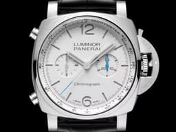 PANERAI 沛納海 Luminor Chrono PAM1218 計時碼表 <font color=#ffffff>白色三明治夜光面盤</font> PAM01218 <font color=#4169e1>藍色小秒針</font> 不鏽鋼 <font color=#FF0000>2024年保單</font> 自動上鍊 44mm