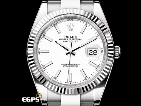 ROLEX 勞力士 DateJust 41 蠔式日誌型 126334 白色面盤 不鏽鋼 DJ41 經典三角坑紋錶圈 2022年新式綠卡 蠔式（Oyster）三節錶帶 自動上鍊 41mm