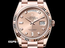 ROLEX 勞力士 Day-Date 36 蠔式 星期日曆型 128235&nbsp;<font color="#f3baa1">玫瑰金色面盤 原廠鑽石時標 永恆玫瑰金</font> DD36 經典三角坑紋錶圈 <font color="#FF0000">2020年保卡 元首型（President）錶帶 總統帶</font> 自動上鍊 36mm