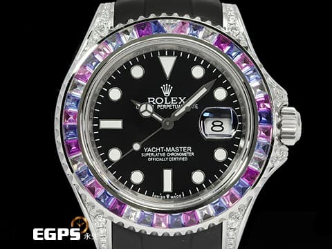 ROLEX 勞力士 Yacht-Master 40 蠔式 遊艇名仕型 116622 精鑲126679SABR 獨特寶石框、鑽石錶耳、客製化黑色面盤 126679 SABR  搭配客製化橡膠錶帶 可換回不銹鋼鍊帶 不鏽鋼 自動上鍊 40mm