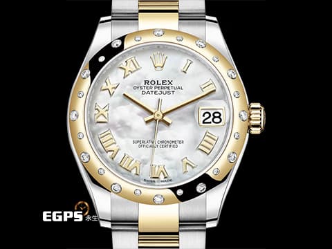 ROLEX 勞力士 Datejust 178343 18K黃金&amp;不鏽鋼材質 半金款 白色珍珠貝殼面 原廠雪花鑲嵌鑽石錶圈 自動上鏈 31mm