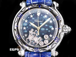 CHOPARD 蕭邦 Happy Sport Zodiac 快樂鑽 星座 射手座 288430-3004 <font color=#46a5d3>藍色面盤 原廠射手座造型跑鑽</font> 不鏽鋼 <font color=FF0000>2024年保單</font> 石英腕錶 38mm