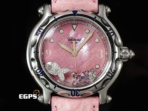 CHOPARD 蕭邦 Happy Sport Zodiac 快樂鑽 星座 雙魚座 288347-3013  粉色面盤 原廠雙魚座造型跑鑽 不鏽鋼 2024年保單 石英機芯 38mm