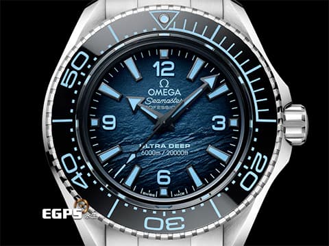 OMEGA 歐米茄 Seamaster 海馬王 215.30.46.21.03.002 PLANET OCEAN 6000米系列 21530462103002 海神波塞頓 Ultra Deep 6000米深淵的極致王者 SUMMER BLUE面盤致敬挑戰者深淵 2024年保單   自動上鍊 45.5mm