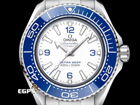 OMEGA 歐米茄 Seamaster 海馬王 215.30.46.21.04.001 21530462104001 PLANET OCEAN 6000米系列 深海王者 拋光藍色陶瓷錶圈和白色琺瑯潛水刻度  2024年保卡   自動上鍊 45.5mm