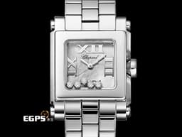 CHOPARD 蕭邦 Happy Sport Square 快樂鑽 方形 278516-3006 <font color=#cadff0>珍珠母貝面盤 原廠5顆跑鑽 </font> 不鏽鋼 <font color=#FF0000>2024年保單</font> 石英腕錶 22mm