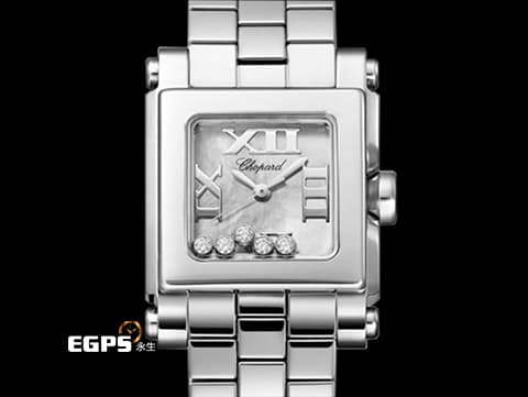 CHOPARD 蕭邦 Happy Sport Square 快樂鑽 方形 278516-3006 珍珠母貝面盤 原廠5顆跑鑽  不鏽鋼 2024年保單 石英腕錶 22mm