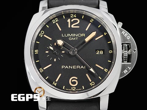 PANERAI 沛納海 Luminor 1950 3 Days GMT PAM00531 經典三明治面盤 淡褐色夜光時標 菸草面&nbsp;PAM531 三日鍊 兩地時區 動能顯示 小秒針 不鏽鋼材質 P.9003自製機芯 配件齊全 自動上鍊 44mm