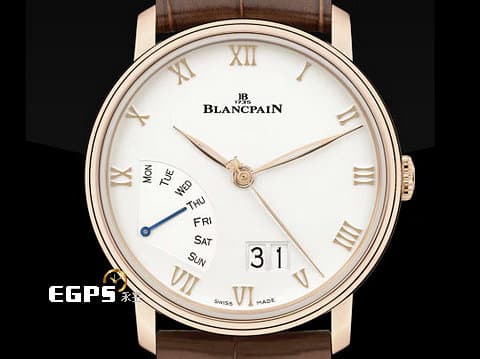 BLANCPAIN 寶鉑 Villeret 大日曆 逆跳 6668 3642 55A 18K玫瑰金材質 三日鍊 蛋白色面盤  2024年保單  自動上鍊 40mm