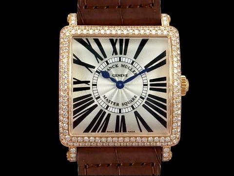 FRANCK MULLER 法蘭穆勒 Master Square 6002M QZ R 18K玫瑰金材質 精鑲鑽石錶圈、錶扣 羅馬數字時標 石英機芯 32mm