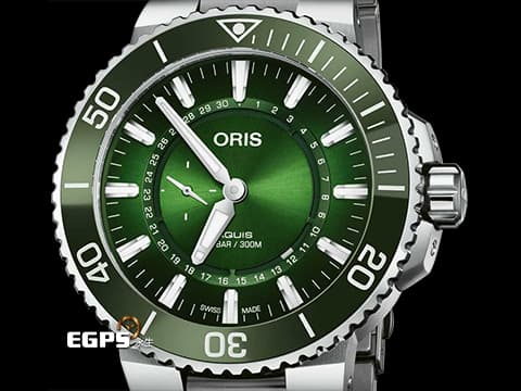 ORIS 豪利時 Aquis Hangang Small Second Date 時間之海 7734 漢江限量版 0174377344187 綠色陶瓷錶圈、綠色面盤 綠水鬼 小秒針 不鏽鋼 2020年保卡 限量2000支 潛水錶 自動上鏈 43.5mm