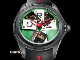 CORUM 崑崙 Bubble 泡泡錶 L082 / 03245  大泡泡神奇博彩腕錶 Poker Games 黑色PVD不鏽鋼金屬材質 <font color="#74d56a">特殊半球體拱形雙面玻璃鏡面 撲克牌桌彩繪面盤</font> <font color="#FF0000"> 全球限量88只</font> 自動上鍊 42mm