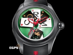 CORUM 崑崙 Bubble 泡泡錶 L082 / 03245  大泡泡神奇博彩腕錶 Poker Games 黑色PVD不鏽鋼金屬材質 <font color=#74d56a>特殊半球體拱形雙面玻璃鏡面 撲克牌桌彩繪面盤</font> <font color=#FF0000> 全球限量88只</font> 自動上鍊 42mm