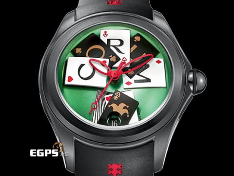 CORUM 崑崙 Bubble 泡泡錶 L082 / 03245  大泡泡神奇博彩腕錶 Poker Games 黑色PVD不鏽鋼金屬材質 特殊半球體拱形雙面玻璃鏡面 撲克牌桌彩繪面盤  全球限量88只 自動上鍊 42mm